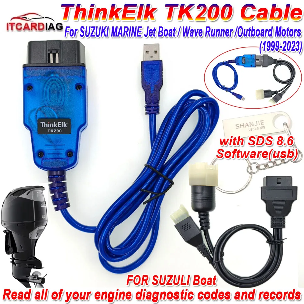 ThinkElk TK200 Diagnostic Cable Adapter Kit Connectors for Suzuki SDS 8.60 Boat Outboard Diagnostic for All EFI DF40-DF300 Model