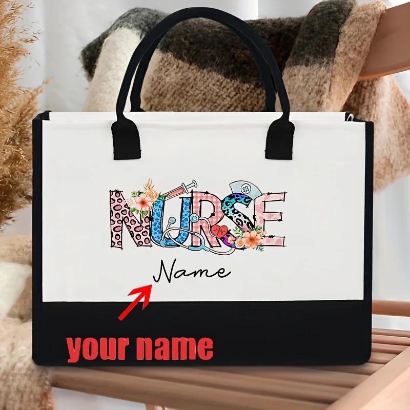 Personalized Nurse Name Pattern Shipping Large Personalized Beach Bag Gift Tote Bag for Women Custom Name Bag Nurse Gifts