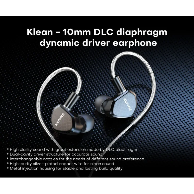 Kefine Klean 10mm DLC Diaphragm Dynamic Driver HiFi IEM Earphones with High-Purity Silver-Plated Copper Wire for Clean Signal