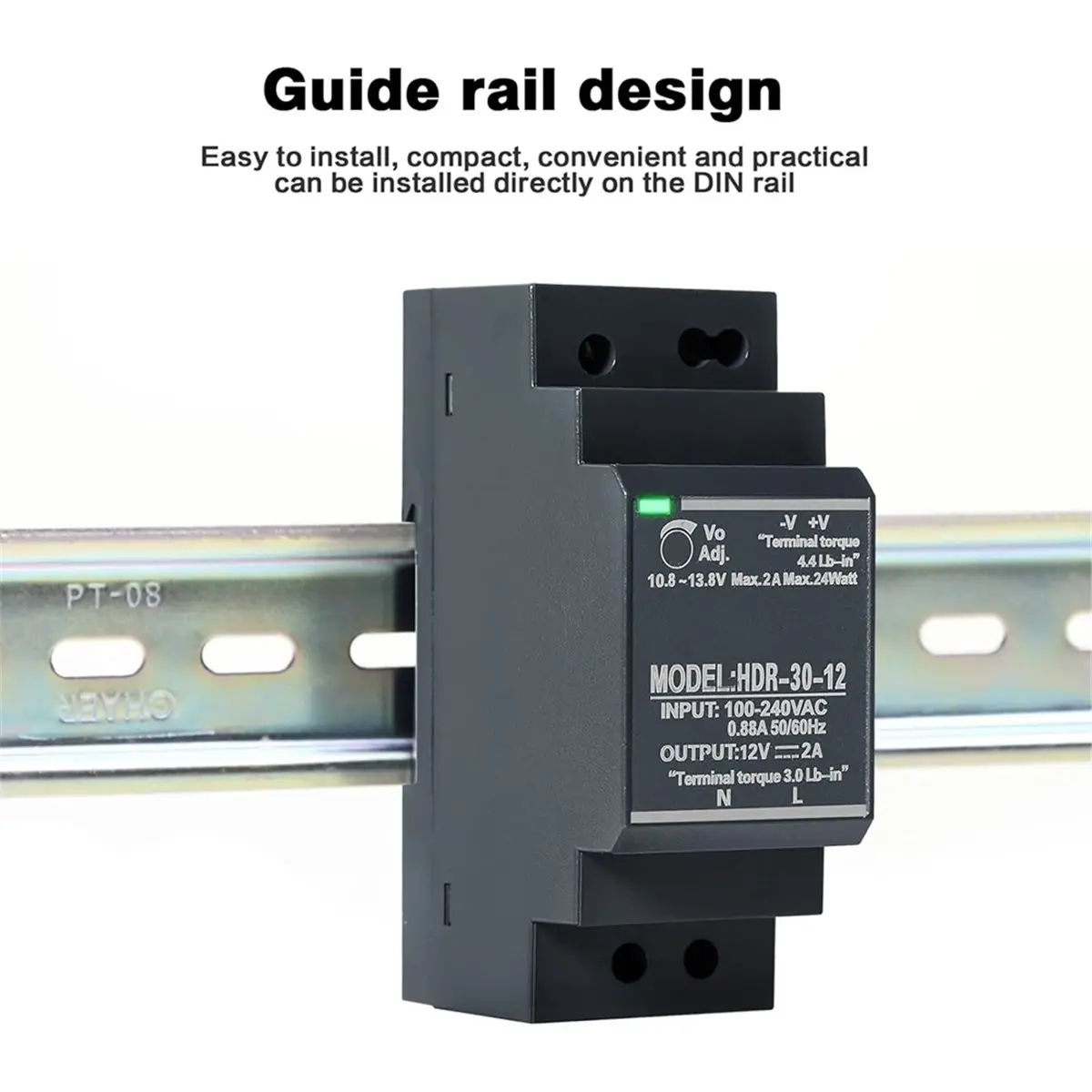 

A50U HDR-30-12 DIN Rail Power Supply - 24W, 12VDC, 2A with Versatile Mounting Options