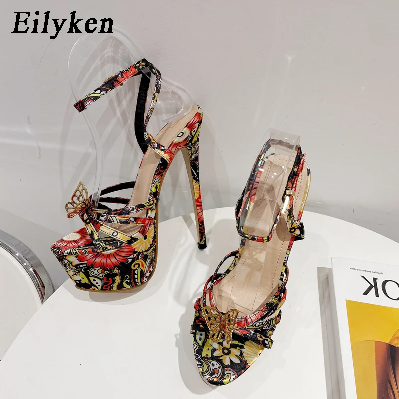 Eilyken Fashion Butterfly-Knot Designer Platform Sandals Open Toe Ankle Buckle Strap Stiletto Heels Women Party Shoes