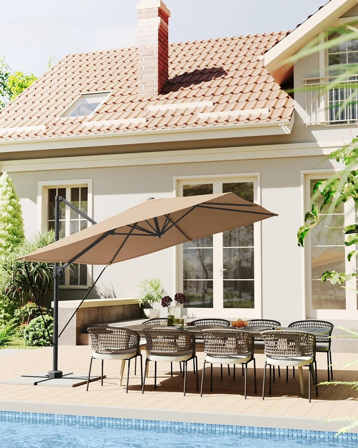 Freitragender Sonnenschirm, 270 x 270 cm, UV-Schutz UPF 50+, Gartenschirm, 360 °   Drehbar,