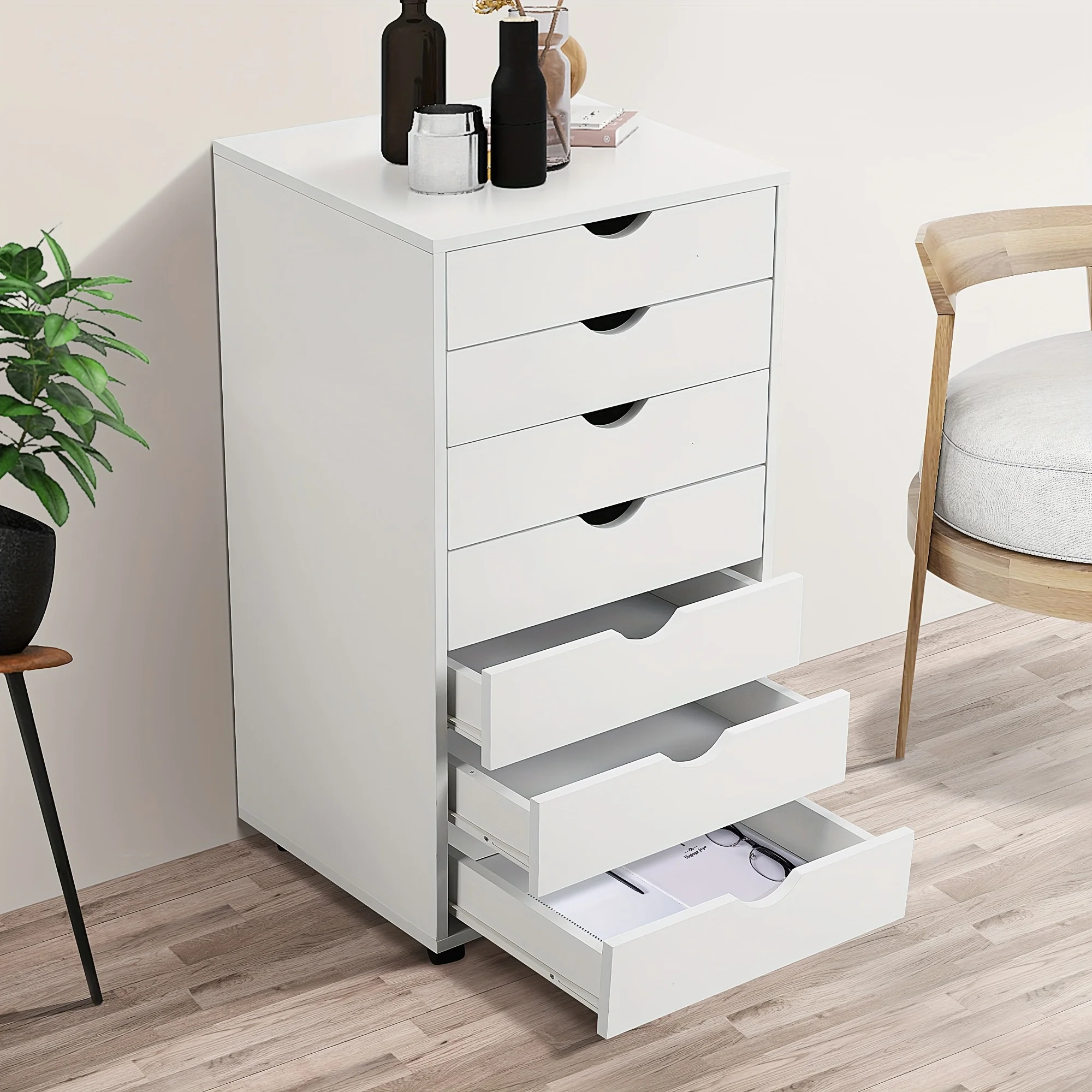 7-Drawer Chest, Mobile Storage Cabinet | Rolling Wood Dresser & File Organizer with Wheels Under Desk, only for Office