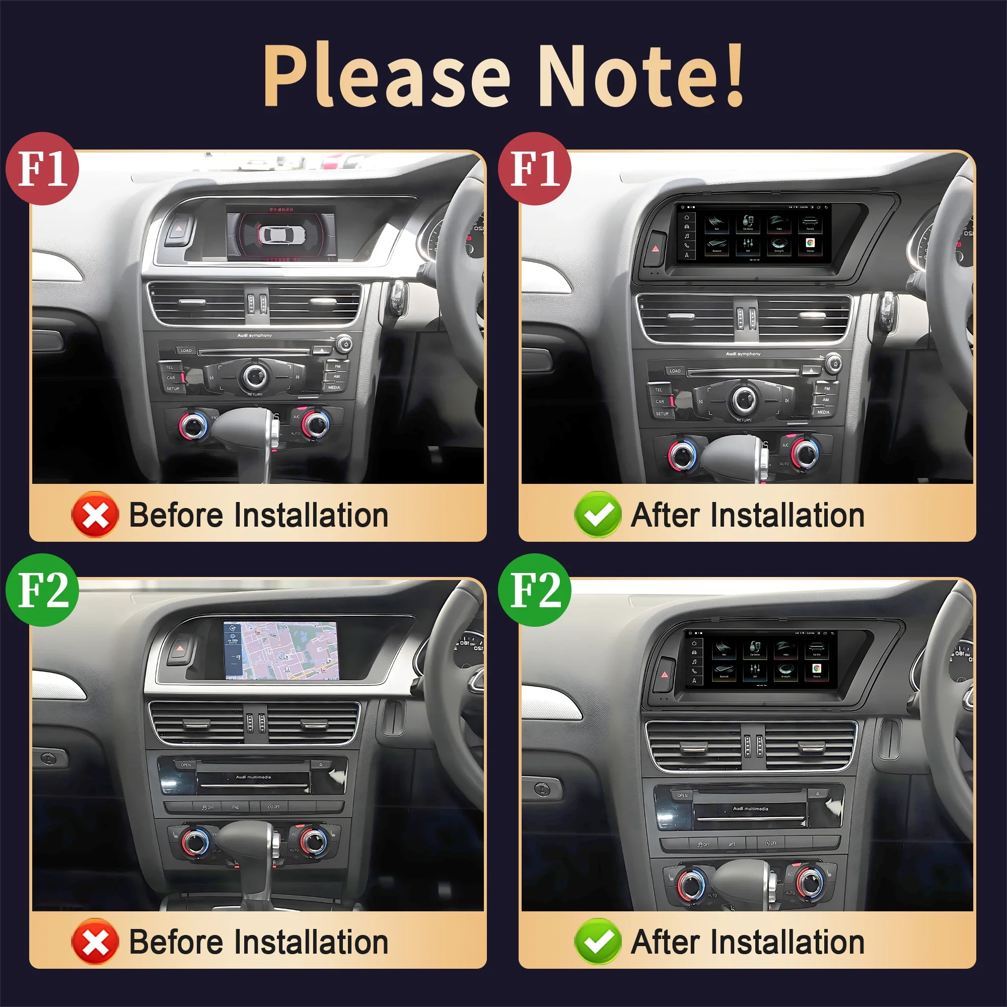 8.8'' Right Hand Drive Snapdragon 680 Android 14 Car Radio Multimedia GPS Carplay BT Split Screen For Audi A4 B8 A5 2013 - 2016