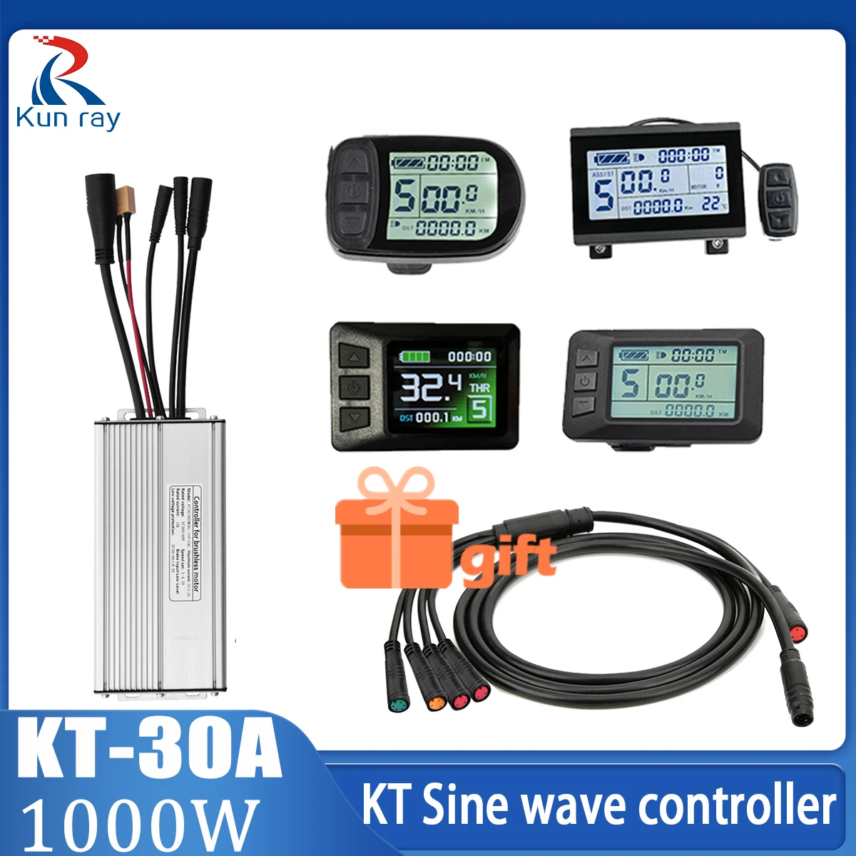 Image of KT 30A Sinuswellen-Controller-Kit 36V 48V 1000W LCD3U USB-Ladefunktion Display LCD8HU 9 Mosfets Wasserdichter Anschluss + 1T5 Hub-Kabel