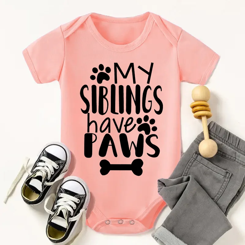 

My Siblings Have Paws Cute Infant Onesie Newborn Baby Girl Clothes Cartoon Pattern Printed Toddler Boy Jumpsuit Romper