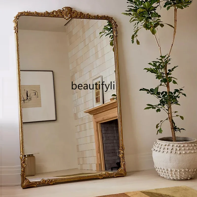 

French full body retro carved dressing European home floor-to-ceiling wall-mounted fitting mirror