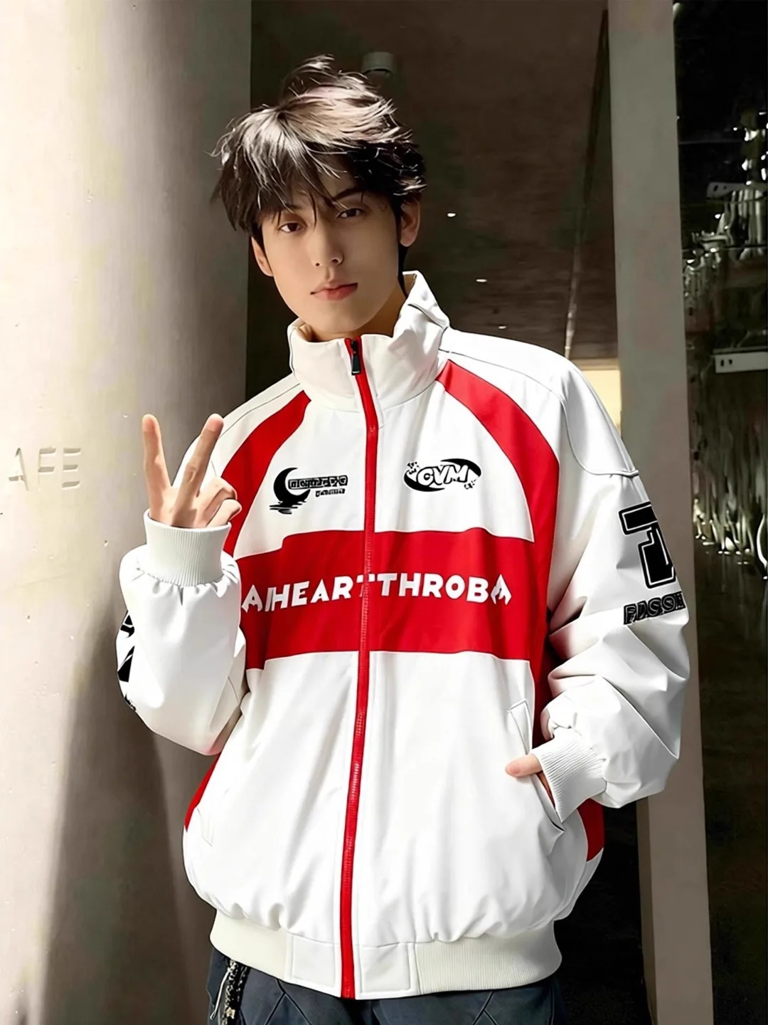 

American Retro Motorcycle Cotton Jaet Thiened Stand Collar Racing Suit Men's Winter Faion Brand ort Coat Outerwear