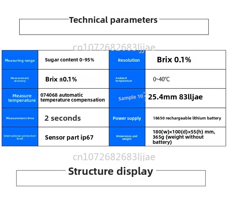 JK-TB95 مقياس السكر الرقمي عالي الدقة لسطح المكتب، شاشة ملونة، جهاز اختبار سكر الفاكهة
