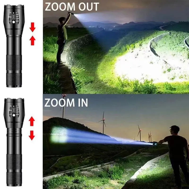 Portable Battery Powered Zoom LED Flashlight Mini Flash Light Torch Lantern 3 Lighting Modes Camping Lamp