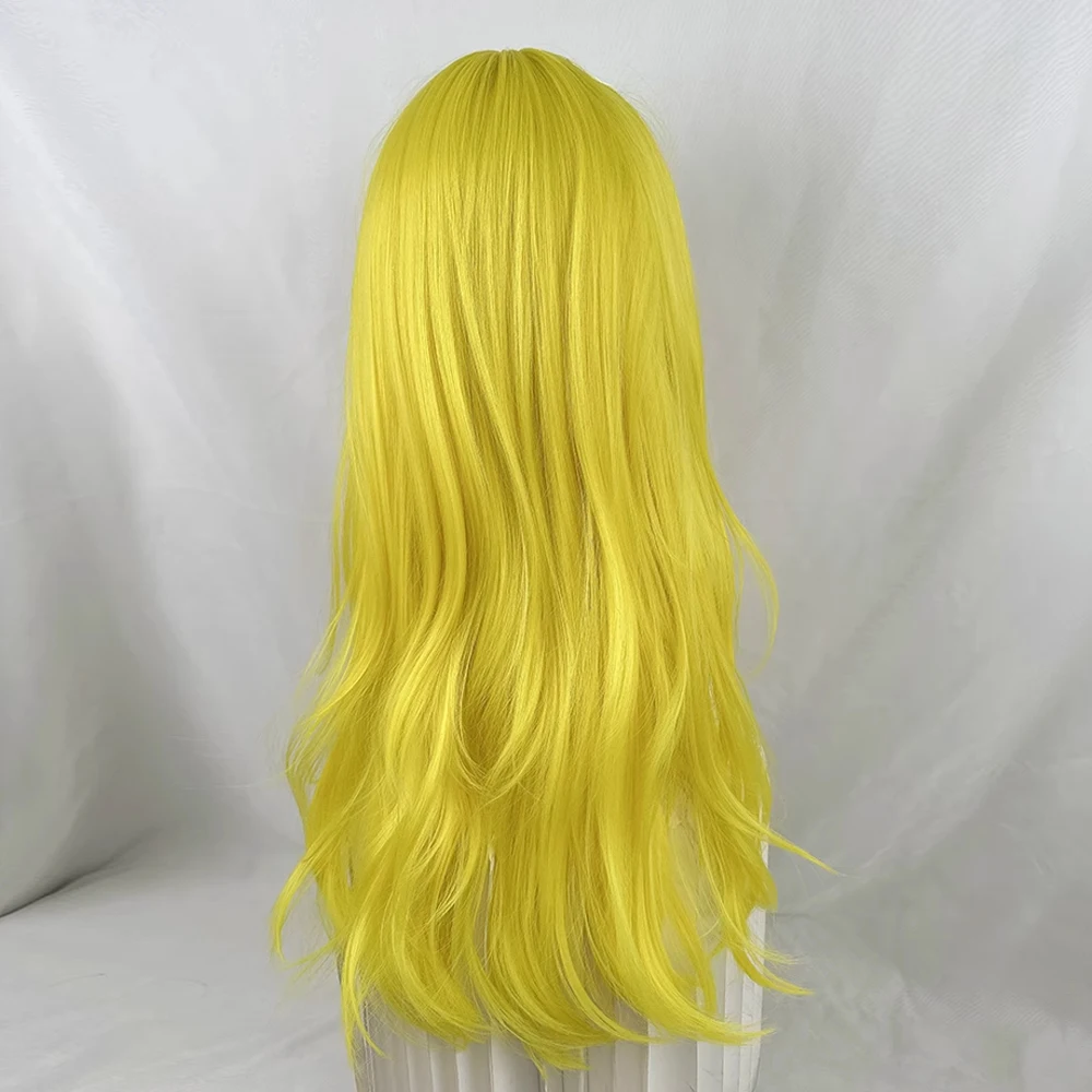 المرأة الاصطناعية الأصفر طويل مستقيم متموج الباروكات مقاومة للحرارة رقيق لوليتا شعر مستعار تأثيري مع الانفجارات للحزب اليومي #2