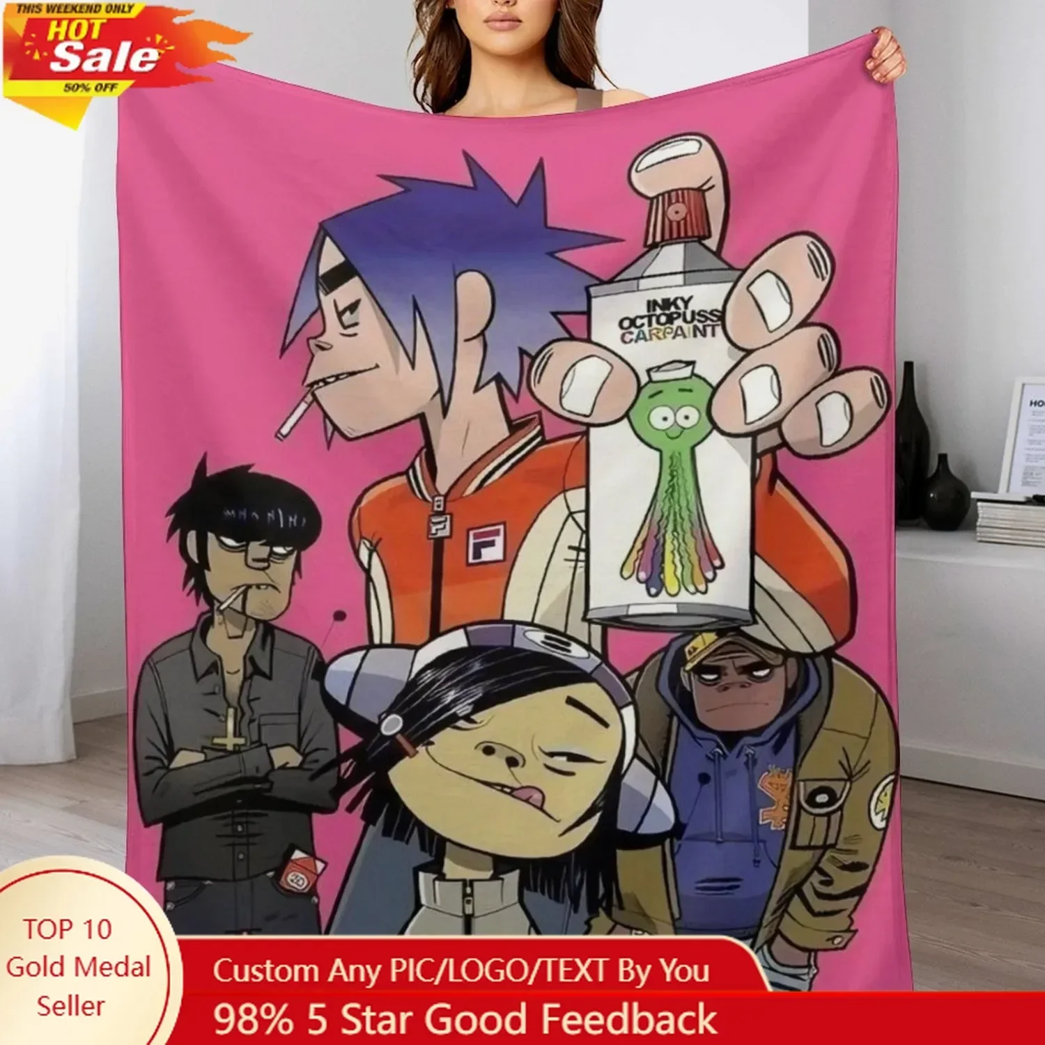 Gorillaz Rock Band Flannel Blankets Are Soft Comfortable and Warm Perfect for Winter Naps Homes Offices Travel Camping and More