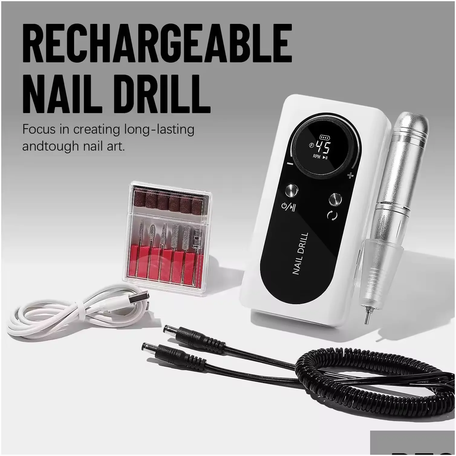 Electric Portable Nail Drill Machine Rechargeable Low Noise Nail Sander File for Manicure Salon Tool polishing Devices