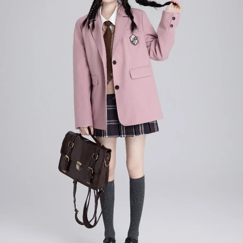 2024 nuevo otoño dulce y lindo traje Collar estilo universitario Rosa Casual Blazers chaqueta para mujer