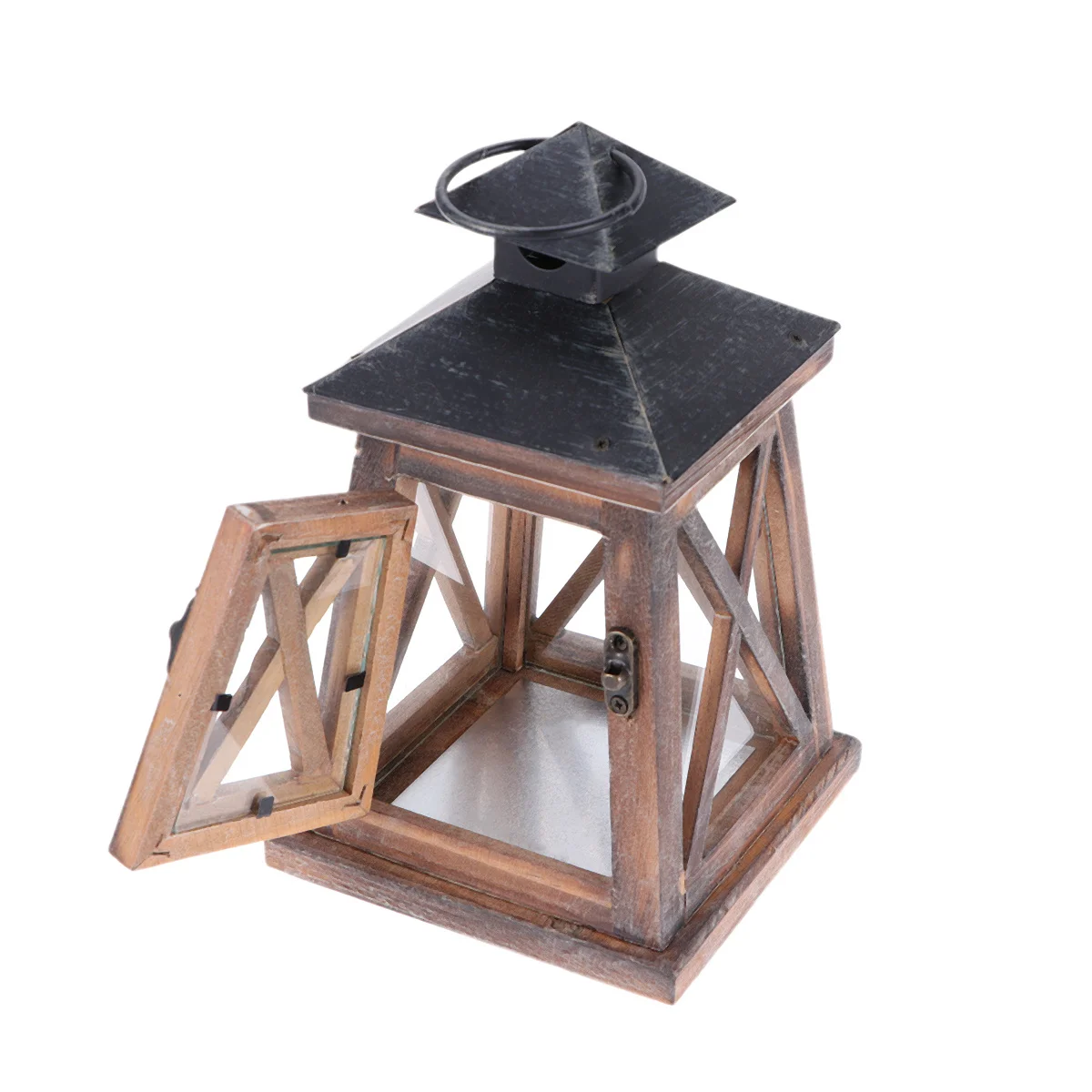 

Iron Wood Lantern Holder Charcoal Grey Decorative For Tabletop Mantle Office Home Kitchen Decoration