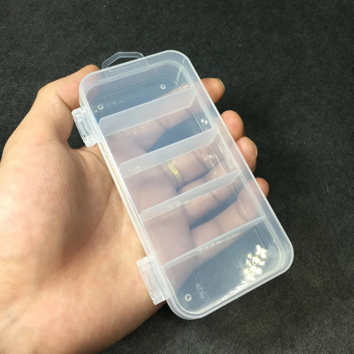 Multifunctional Organized 12.5*6*2.5cm with 5 Slots Compartments Transparent Visible Plastic Fishing Lure Box Fishing Tackle box