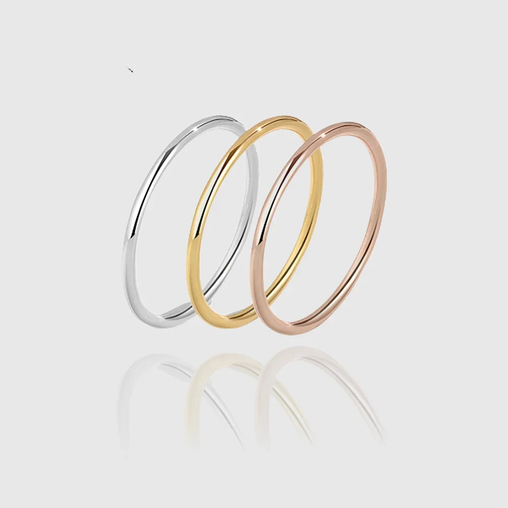 

925 Sterling Silver Thin Ring Minimalist Smooth Lines Rose Gold Ladies Stackable Engagement Finger Fine Jewelry