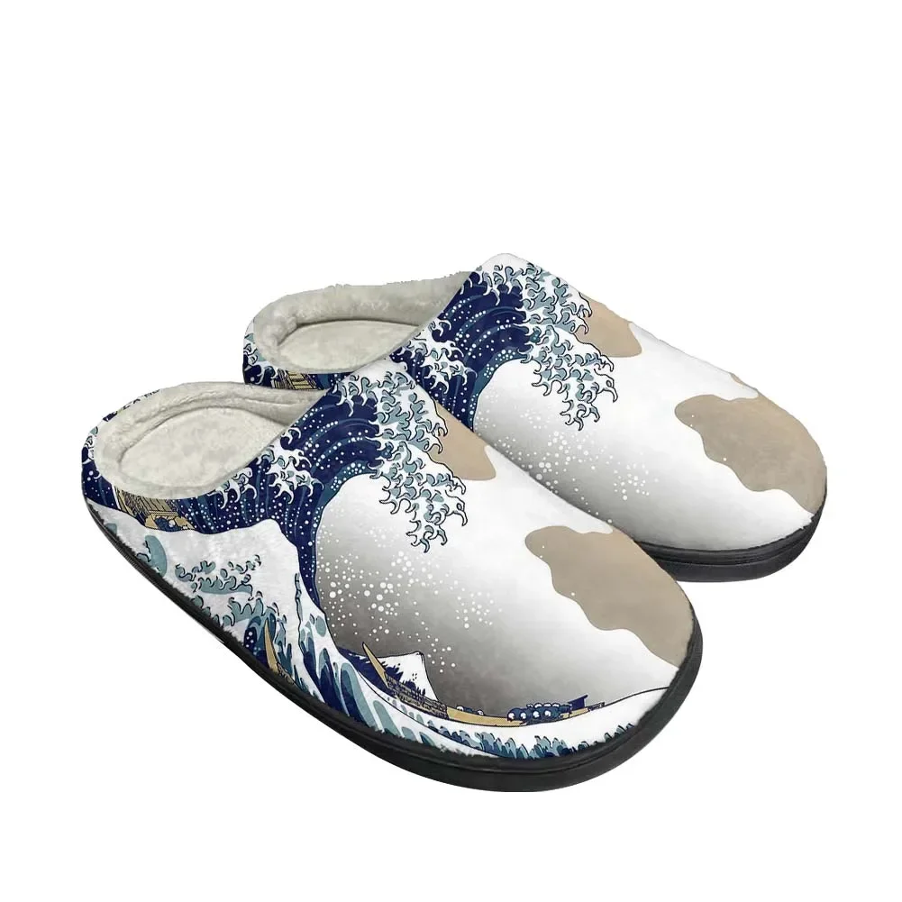 

Hot Cartoon Great Wave Off Kanagawa Custom Slippers Mens Women Teenager Plush Casual Keep Warm Shoes Thermal Comfortable Slipper