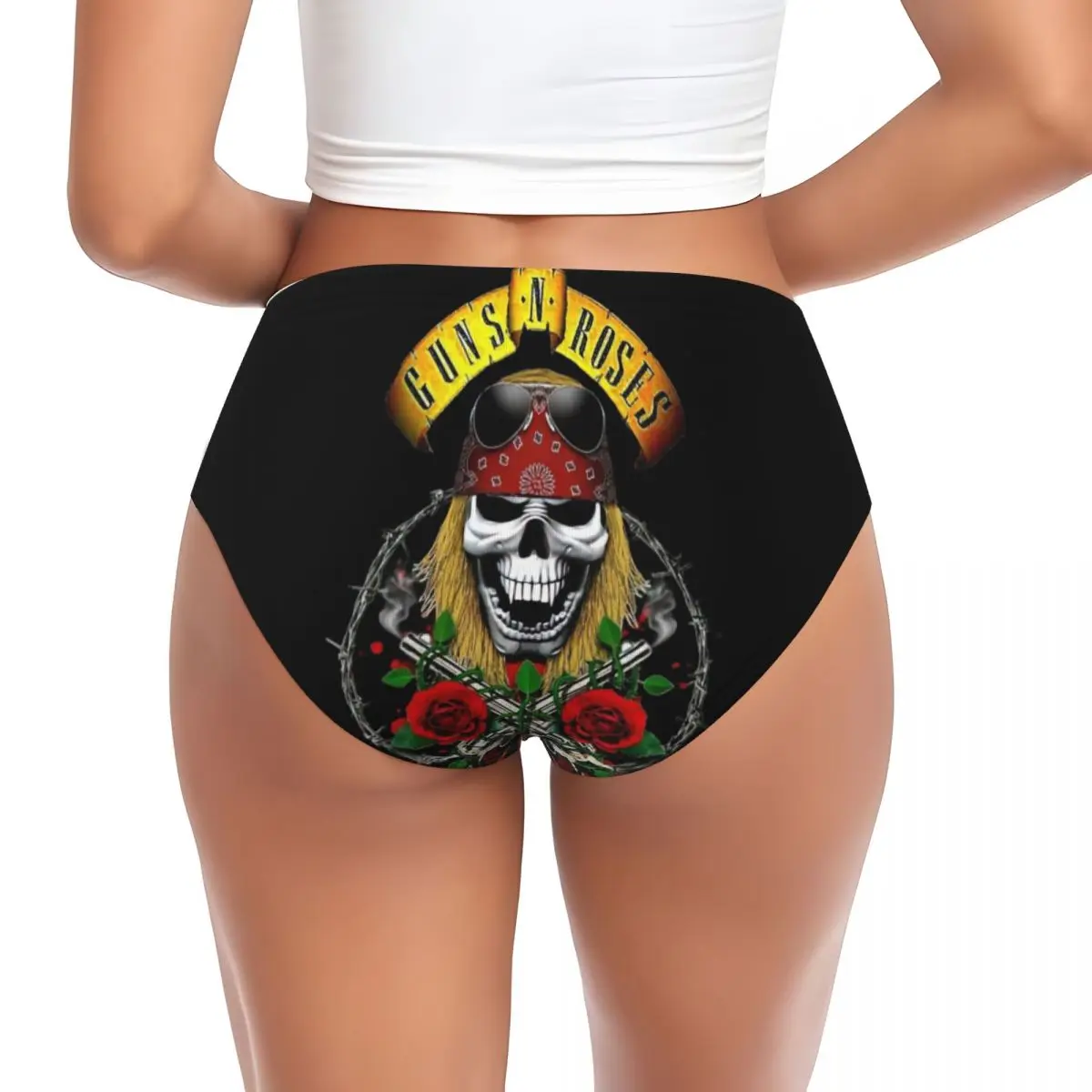 Custom Guns N Rose Skull Heads Band Brief Panties Women's Breathable Underwear Valentine's Day Gift Underpants