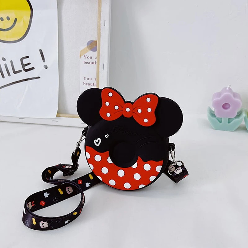 Disney-bolso de hombro de Mickey Mouse y Minnie, bandolera de dibujos animados para niñas, monedero de Gel de sílice, impermeable, bolsa pequeña para niños, regalos