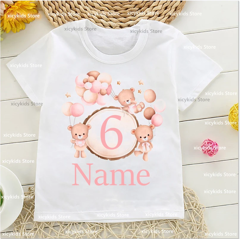 Kawaii Girls t-shirt 1-7 Birthday Digital Personalized Name for Children's Birthday Gifts Clothing tshirt Cute Kids tshirt tops