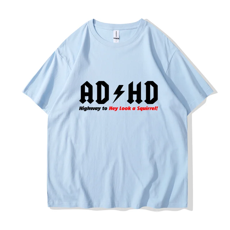 Cotton Fabric Tops & Tees ADHD Highway to Hey Look A Squirrel Funny Design T Shirt Men\'s T-shirts Family O-Neck Tshirt