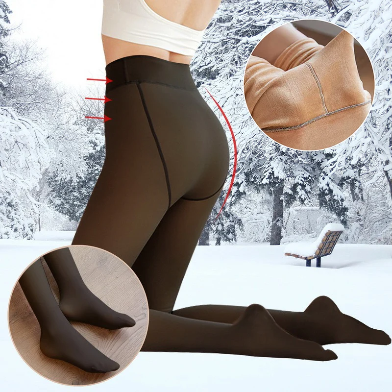 Women\'s Winter Thermal Sock Pants Polar Stockings High Waist Elastic Pantyhose Skin Effect Fleece Lind Tights Warm Leggings