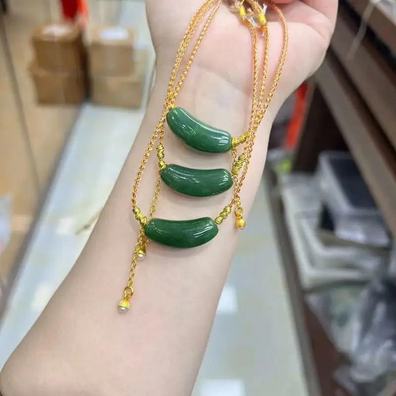 pendant, Hetian and green twisted tube collarbone chain, Lulutongshi jade neck