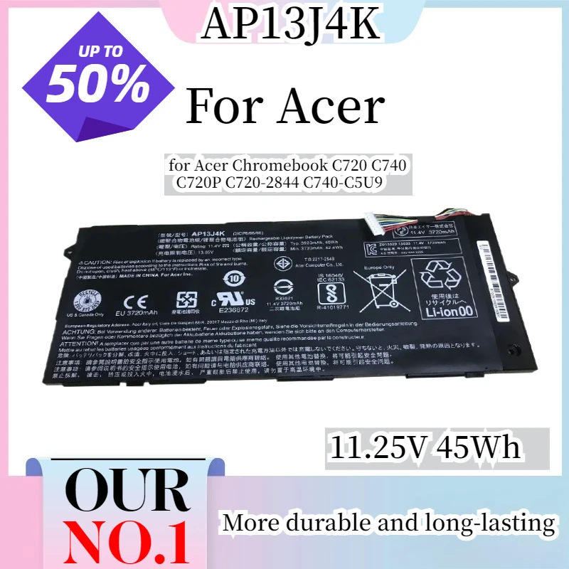 

New AP13J4K Laptop Battery for Acer Chromebook C720 C740 C720P C720-2844 C740-C5U9 ZU12029-13020 AP13J3K 11.25V 45Wh