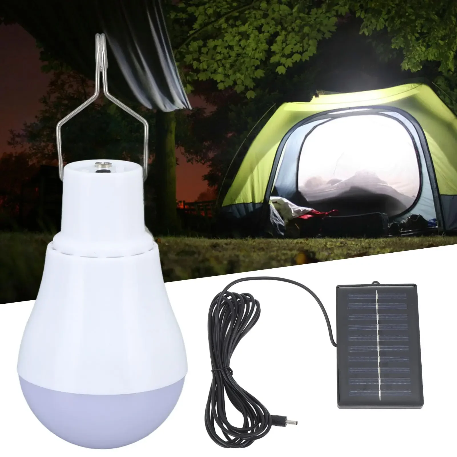 Solar Light Bulb with Polycrystalline Solar Panel LED Bulb ABS White Light 500mAh Battery Hook Design for Emergency Camping Tent