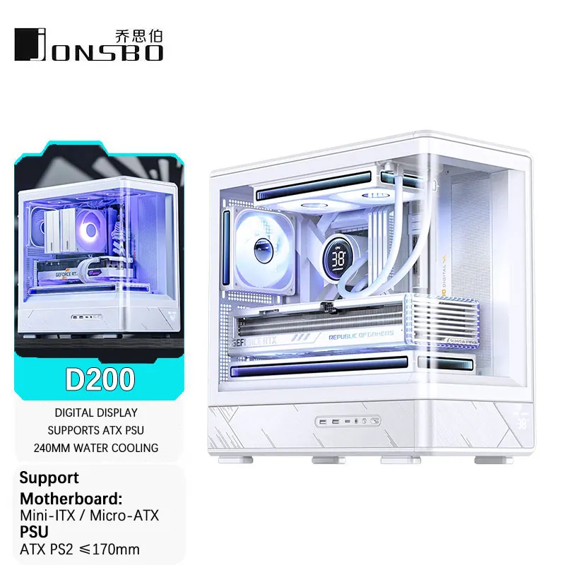 

Корпус JONSBO D200 MATX (изогнутый вид на море без колонки/240 Радиатор/блок питания ATX/цифровой дисплей/Type-C Gen2 10 Гбит/с)