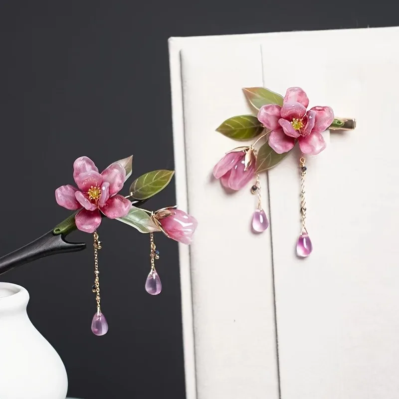 New Chinese Style Temperament Tassel Lotus Flower Wooden Women's Hairpin Niche Design Handmade Ancient Style Qipao Hairpin