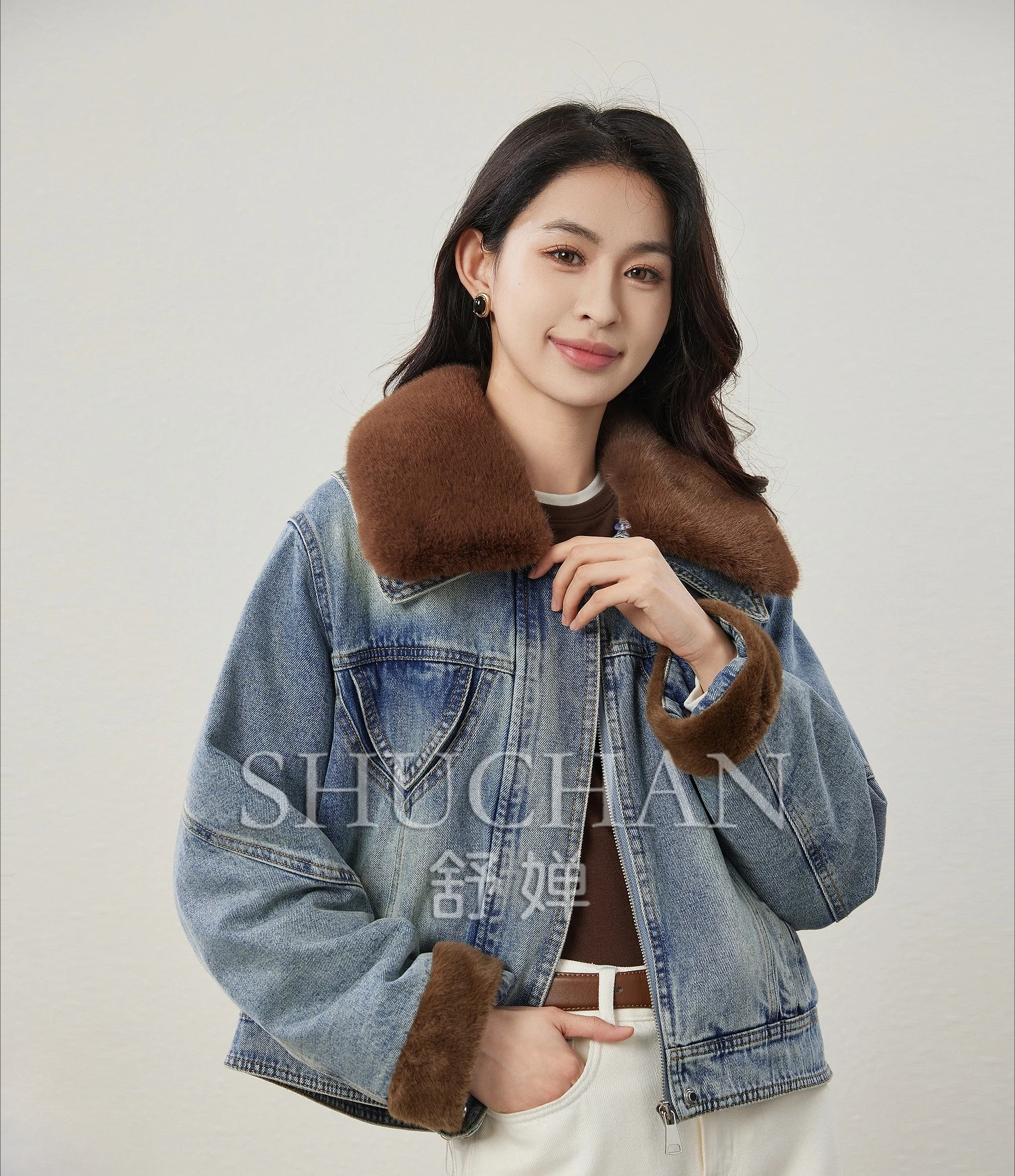 Removable Fur Collar, Thickened Velvet Denim Jacket Women 2024 Winter Warm Casaco Feminino  Abrigo Mujer  Jeans Jacket Women