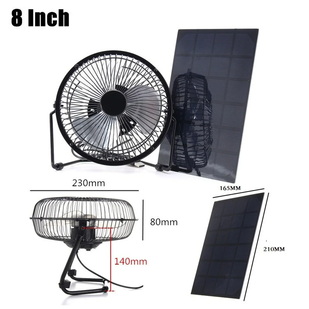 8 Inch Solar Fan 5.5W Polycrystalline Silicon Panel Dual Speed Settings USB Powered for Pet Cooling and Outdoor Activities