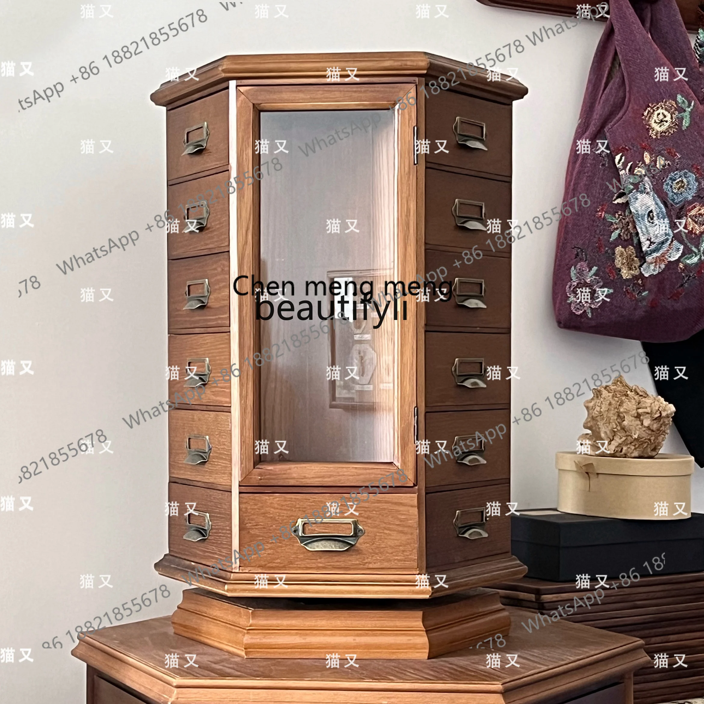 G153  T Retro rotatable hexagonal display chest/drawer storage cabinet/traditional Chinese medicine cabinet