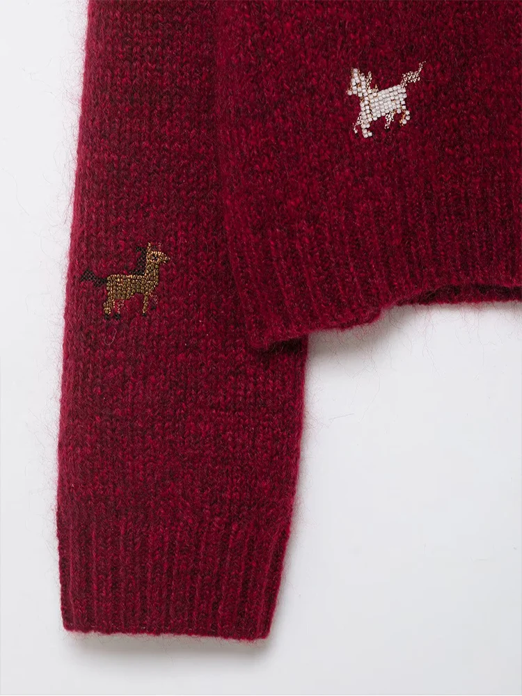 Europese stijl nieuwe collectie damesmode veelzijdige en elegante loszittende dierenriem paard mohair trui gebreide trui.