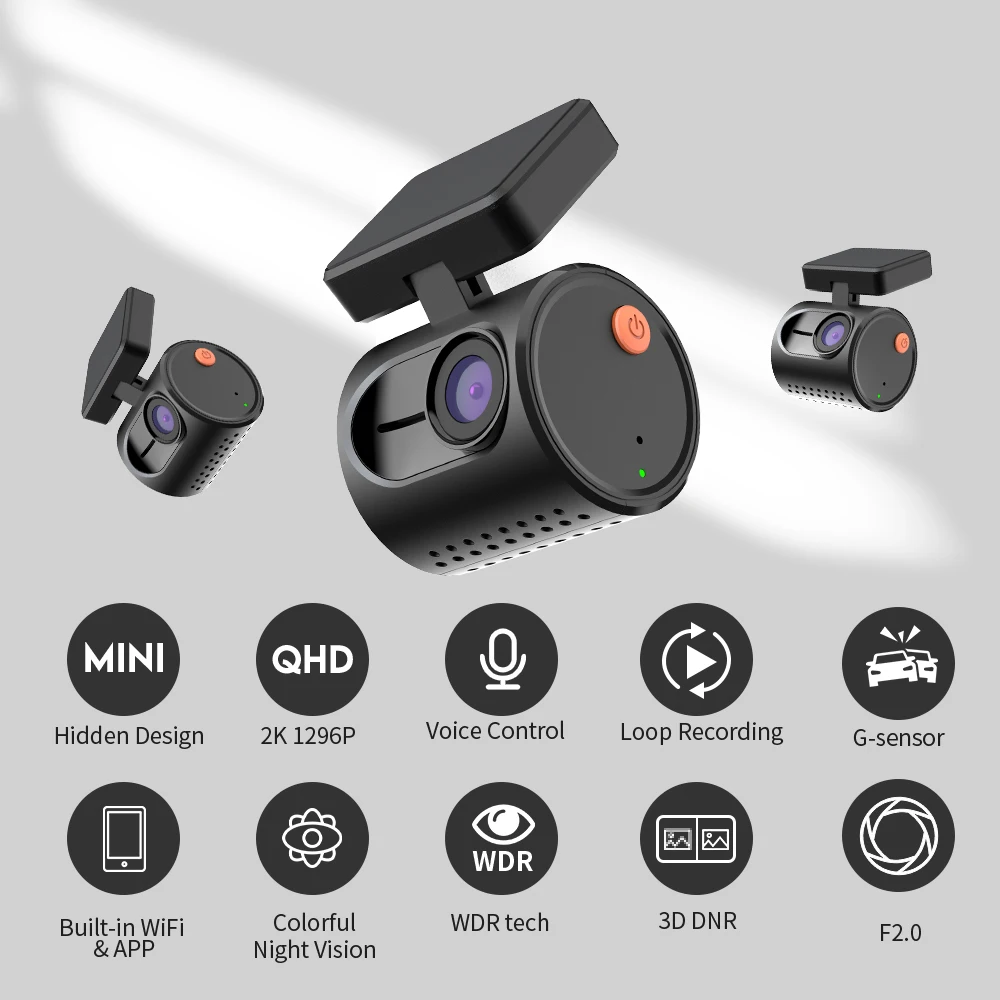 2K Mini Dash Camera Front DVR KAWA MINI 3 Hidden Dash Cam Video Recorder Emergency Voice Control Night Vision WiFi Dashcam