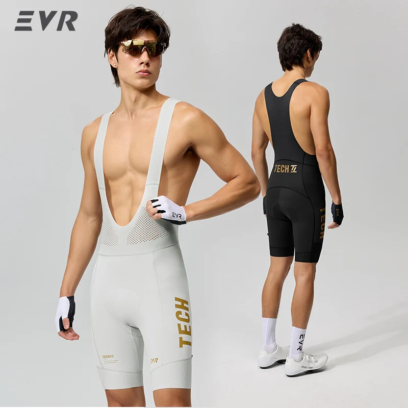 Pantalones Cortos de Ciclismo EVR Pro para Hombre, Pantalones Cortos con Tirantes, Doble Flecha, para Ciclismo de Larga Distancia, con Almohadillas, de Secado Rápido y Transpirables, para Ciclismo de Carretera