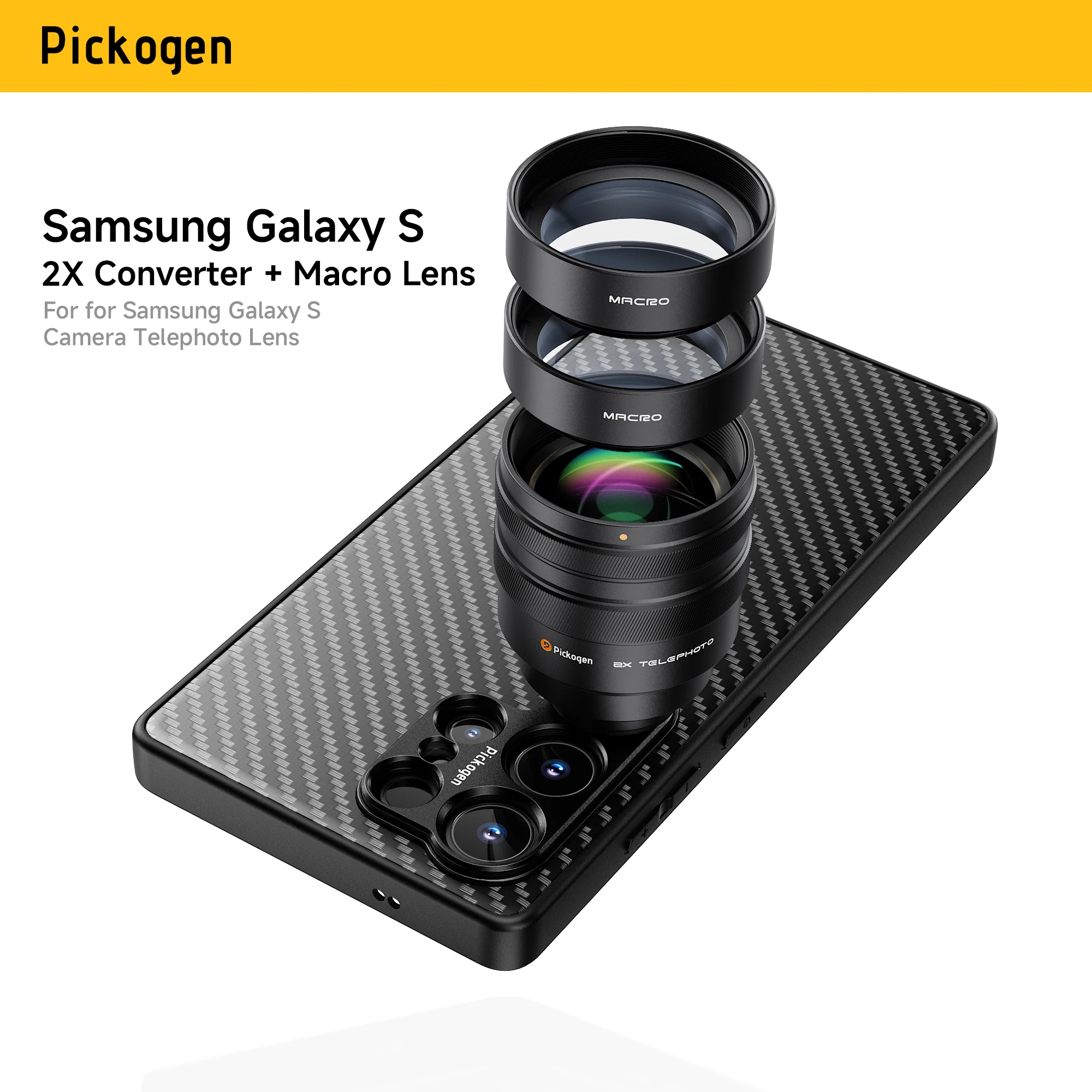 

PICKOGEN 2X Converter with 200mm & 300mm Macro Lens for Phone Camera Telephoto Lens Compatible For Samsung S24/S25/26 Ultra