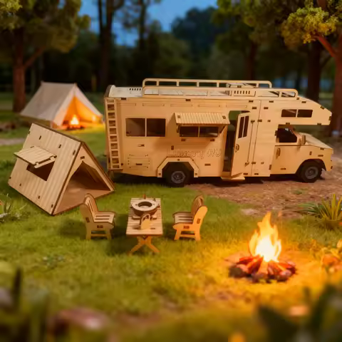 DIY Wooden 3D Puzzle Caravan Kit Non-toxic wooden assembly kit Creative festive decoration gift Suitable for family assembly