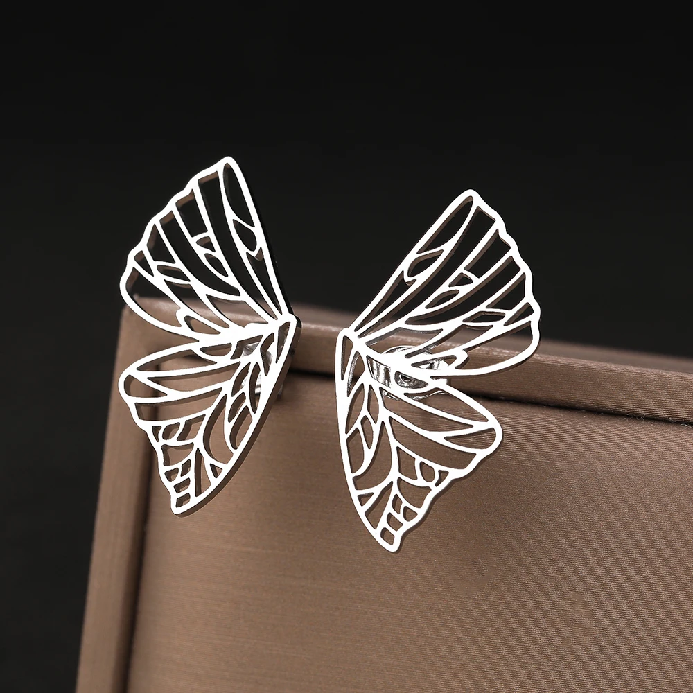 Stainless Steel Earrings Exquisite Vintage Butterfly Wings Symmetrical Charms Fashion Stud Earrings For Women Jewelry Girl Party