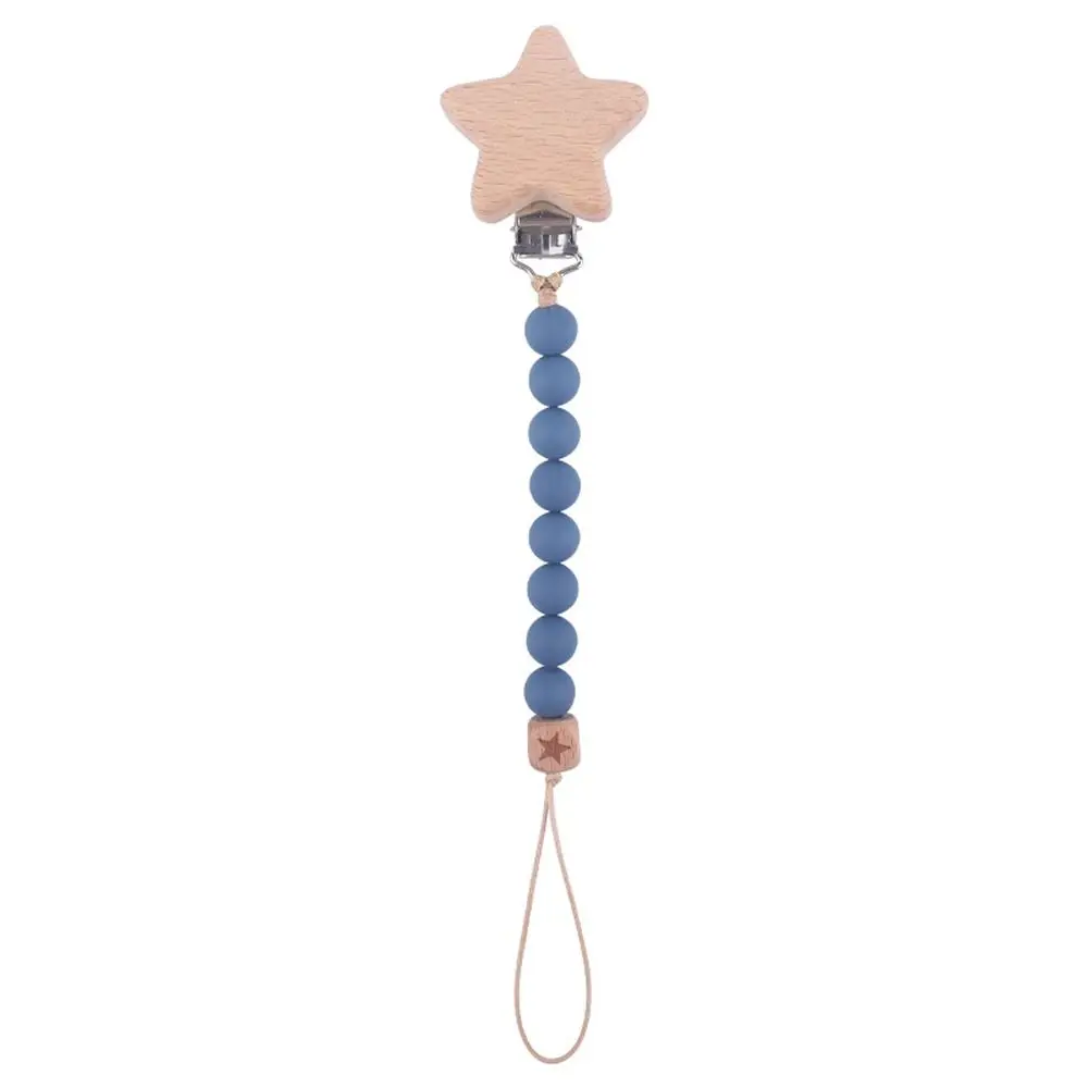 

Environmental Soft Beads Star Silicone Beech Wood Anti-drop Molar Chain Lanyard Baby Pacifier Chain Pacifier Clips Chains