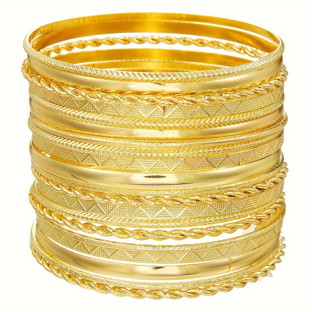 Vintage Bohemian National Style Gold Silver Alloy Bracelet 20-Piece Women's Fashion Simple Closed Bracelet Couple Jewelry