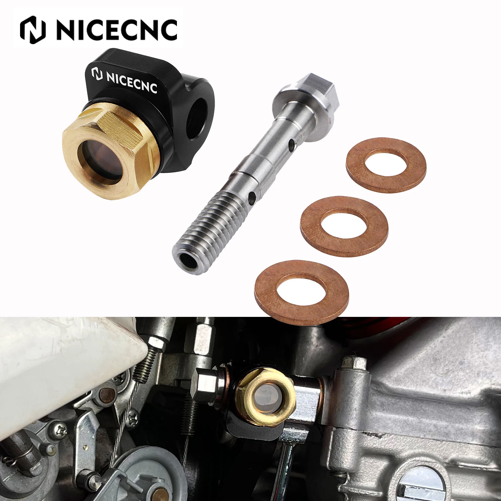 

NICECNC Motocross Banjo Bolt Oil Sight Glass Motorcycle Aluminum Alloy For Honda XR650L XR600R XR 650L 600R 1985-2024 2022 2021