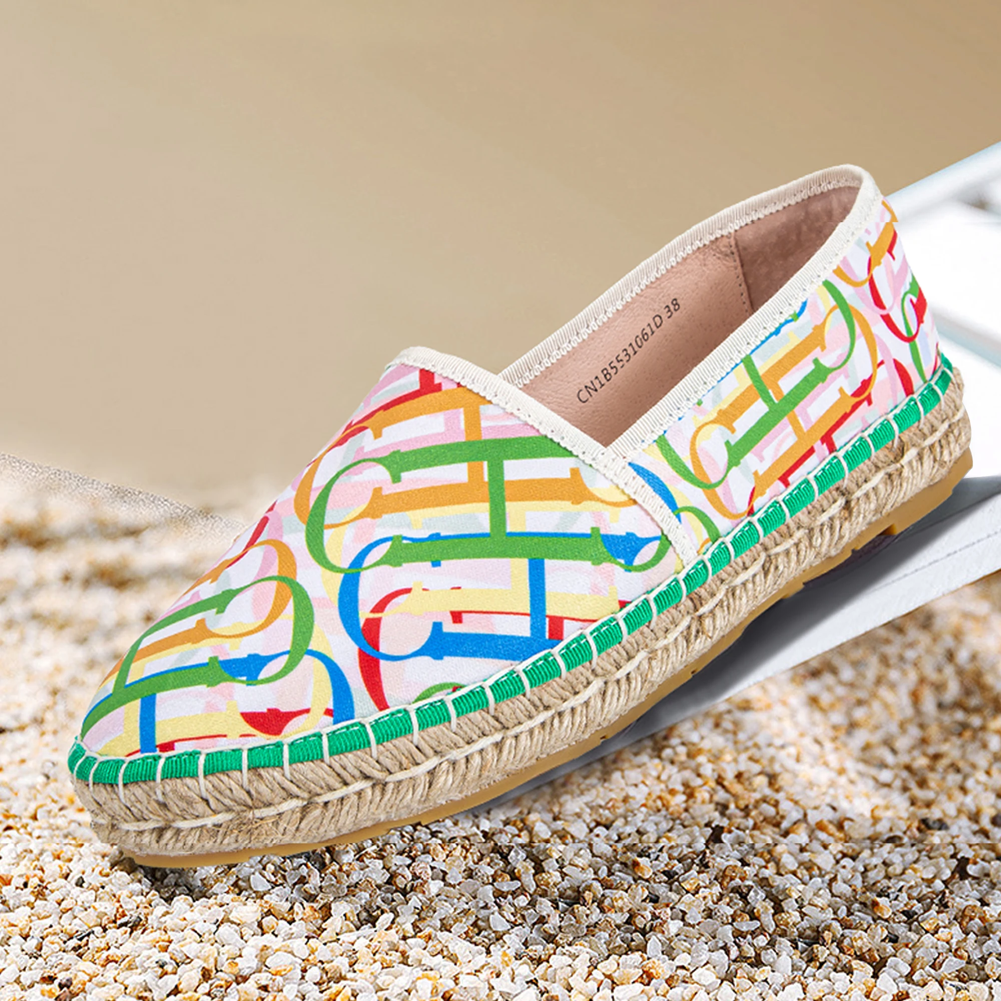 

Light Luxury Women's Canvas Shoes Lefu Shoes Women's Handmade Knitted Printed Texture Outdoor Leisure Travel Flat Shoes