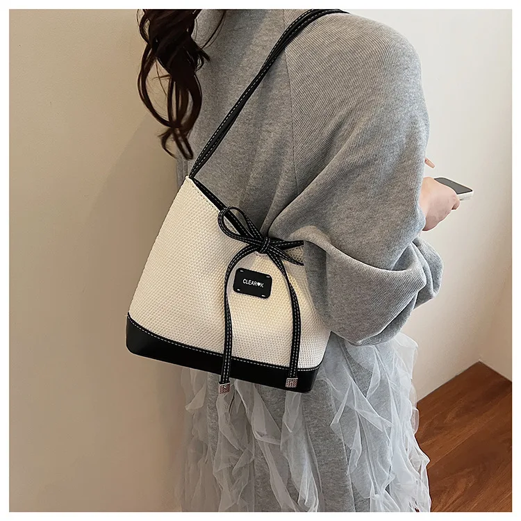 

2025 Color Block Bucket Shoulder Bag for Women Minimalist Shoulder Crossbody Purse Fashionable Handbag