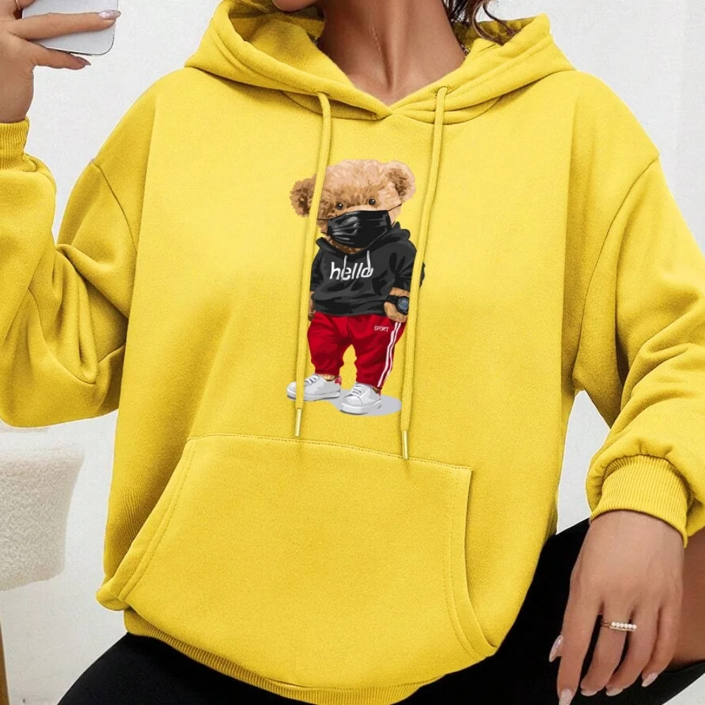 1Pc Hello Black Face Mask Street Style Sporty Teddy Bear Pattern Vinyl Heat Transfer Sticker, Washable Iron-On Transfer Sticker