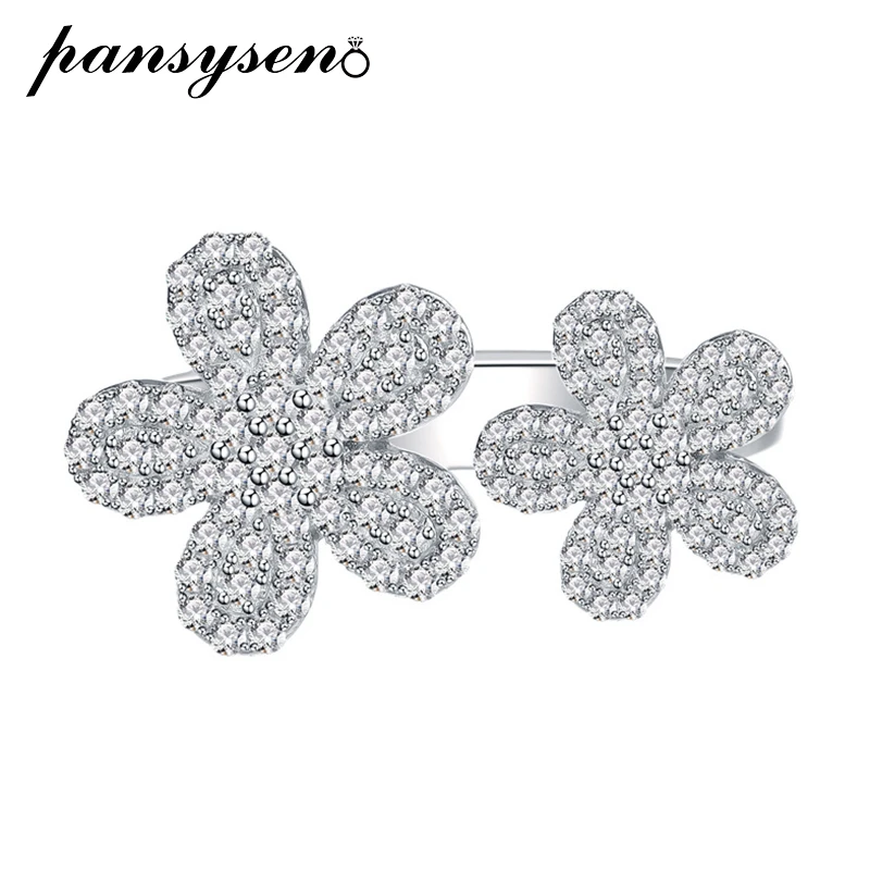 

PANSYSEN 100% 925 Sterling Silver Flower Shape High Carbon Diamond Gemstone Wedding Engagement Ring Women Fine Jewelry Wholesale