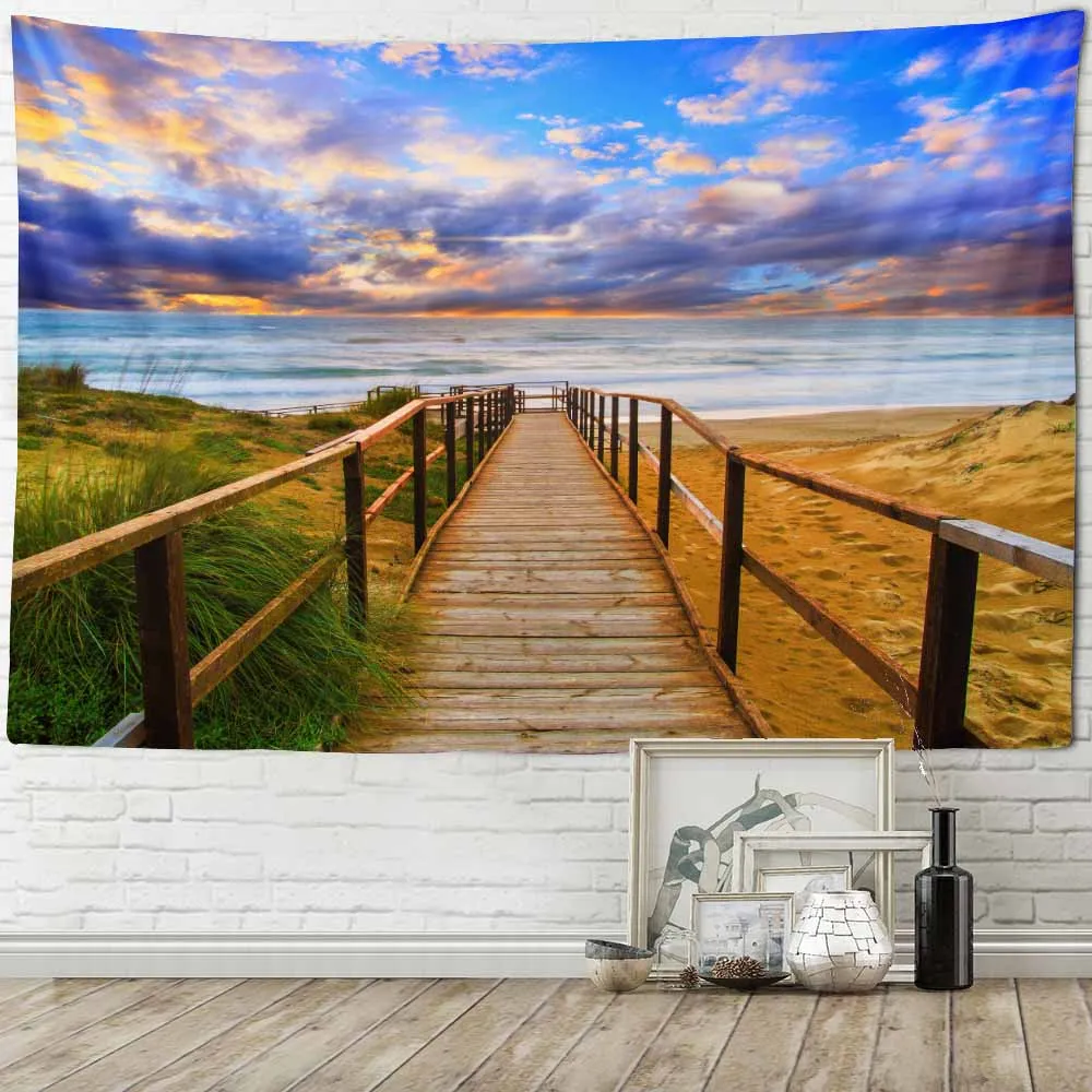 Sea Landscape Tapestry Printed Wall Hanging Home Background Cloth Room Decor Carpet Yoga Bed Sheet Beach Mat
