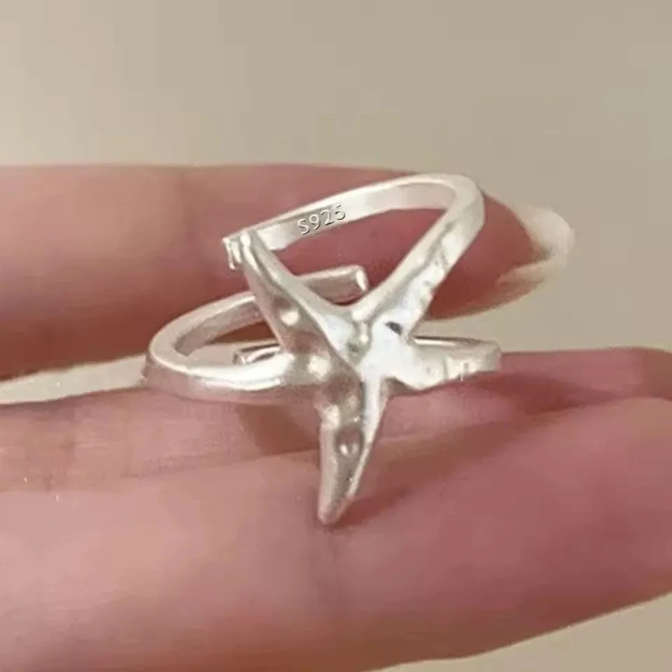 Sam Panda Ringe aus 925er-Sterlingsilber für Damen und Herren, edler Schmuck, verstellbarer Ring in offener Flügelform, für Party, Geburtstag, Geschenk